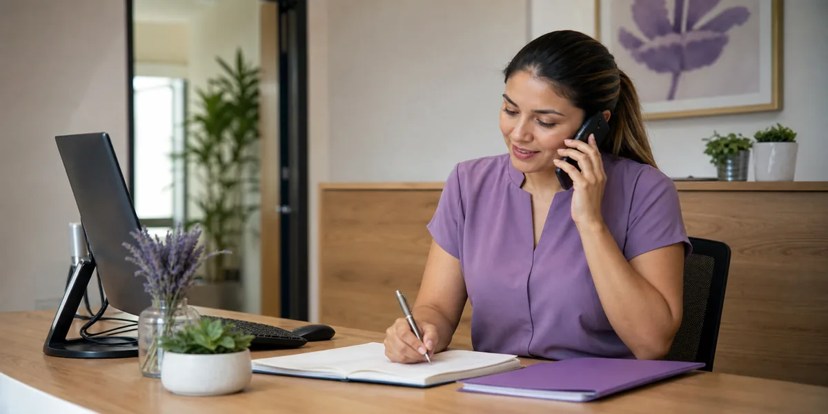 Profesional coordinando una cita desde su oficina